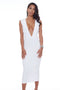 WHITE SLEEVELESS DEEP V MIDI DRESS