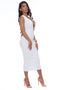 WHITE SLEEVELESS DEEP V MIDI DRESS