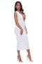 WHITE SLEEVELESS DEEP V MIDI DRESS
